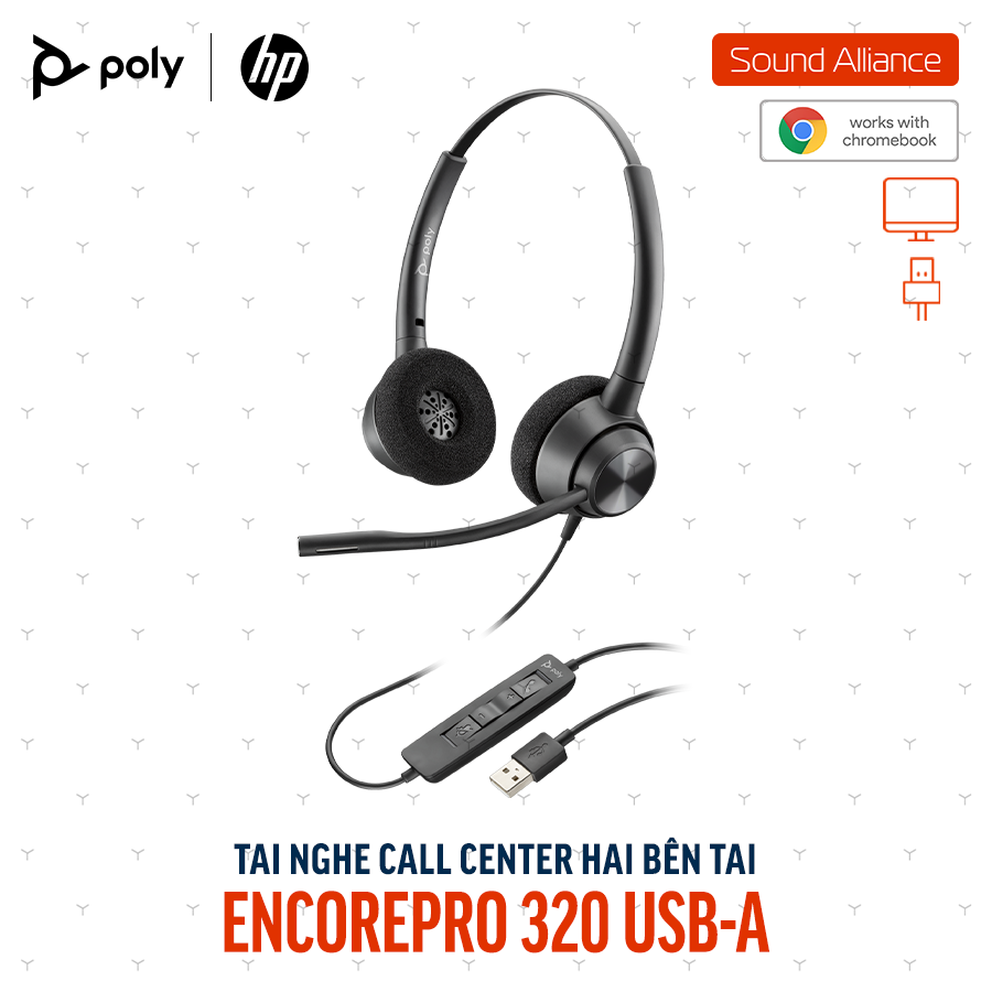  Tai nghe tổng đài có dây USB-A hai bên tai Poly EncorePro 320 767G0AA 