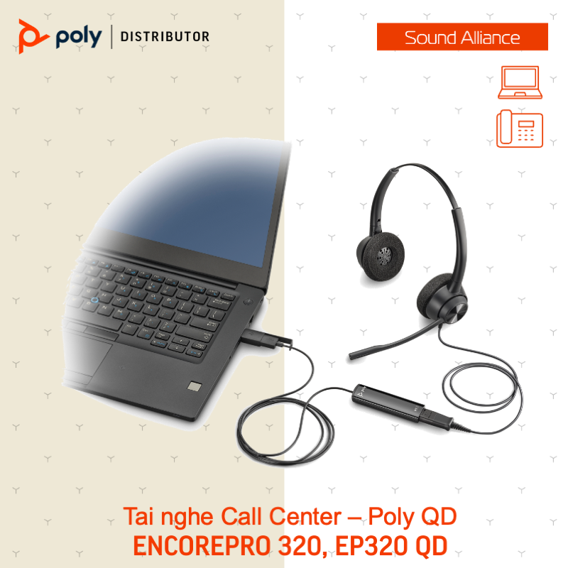  Tai nghe tổng đài có dây hai bên tai Poly EncorePro 320 (77T26AA) 