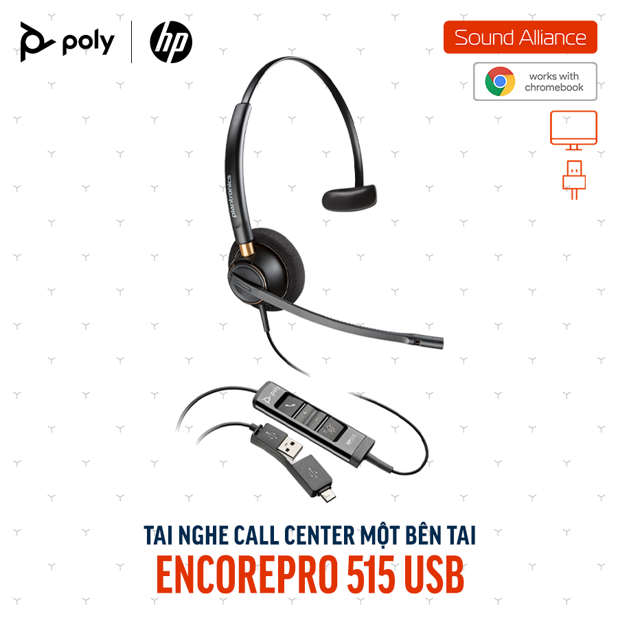  Tai nghe tổng đài có dây USB một bên tai Poly EncorePro 515 (783R0AA) 