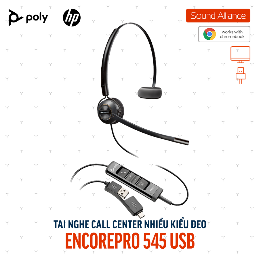  Tai nghe tổng đài có dây USB một bên tai Poly EncorePro 545 (783R4AA) 