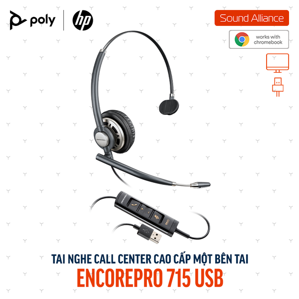  Tai nghe tổng đài có dây USB một bên tai Poly EncorePro 715 (783N5AA) 