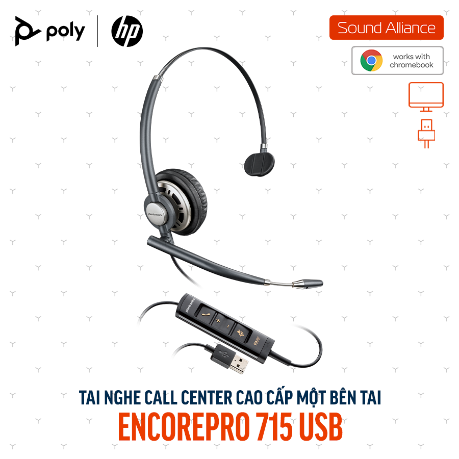  Tai nghe tổng đài có dây USB một bên tai Poly EncorePro 715 (783N5AA) 