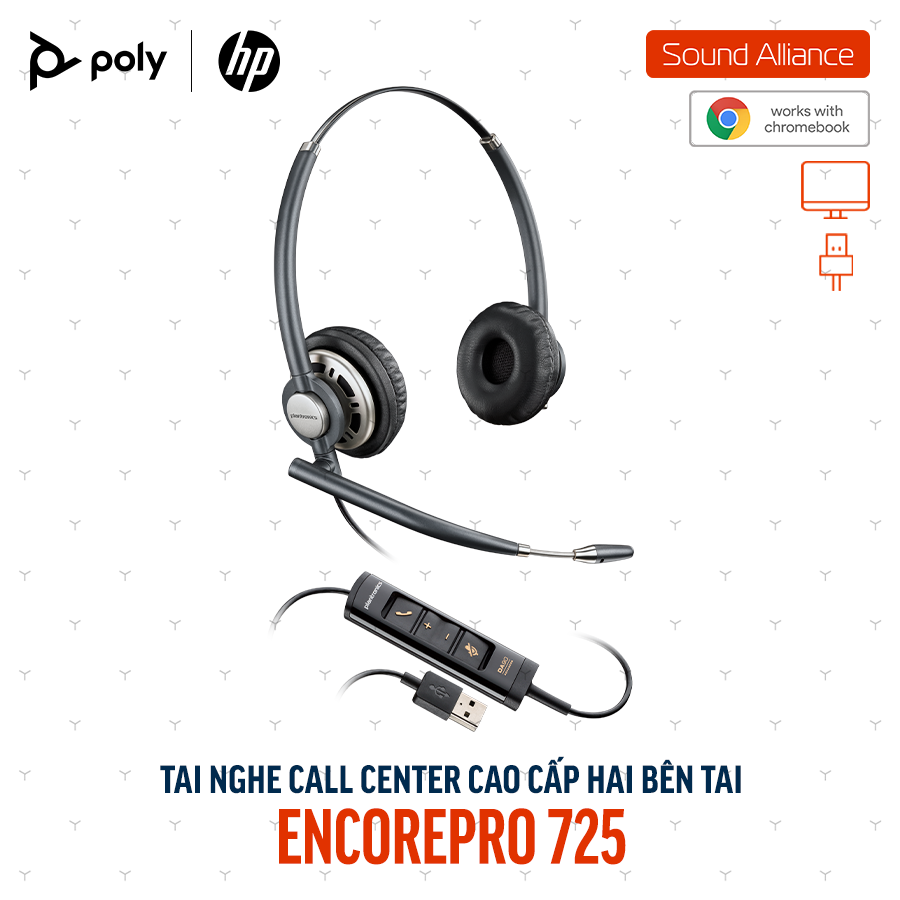  Tai nghe tổng đài có dây USB hai bên tai Poly EncorePro 725 (783M6AA) 