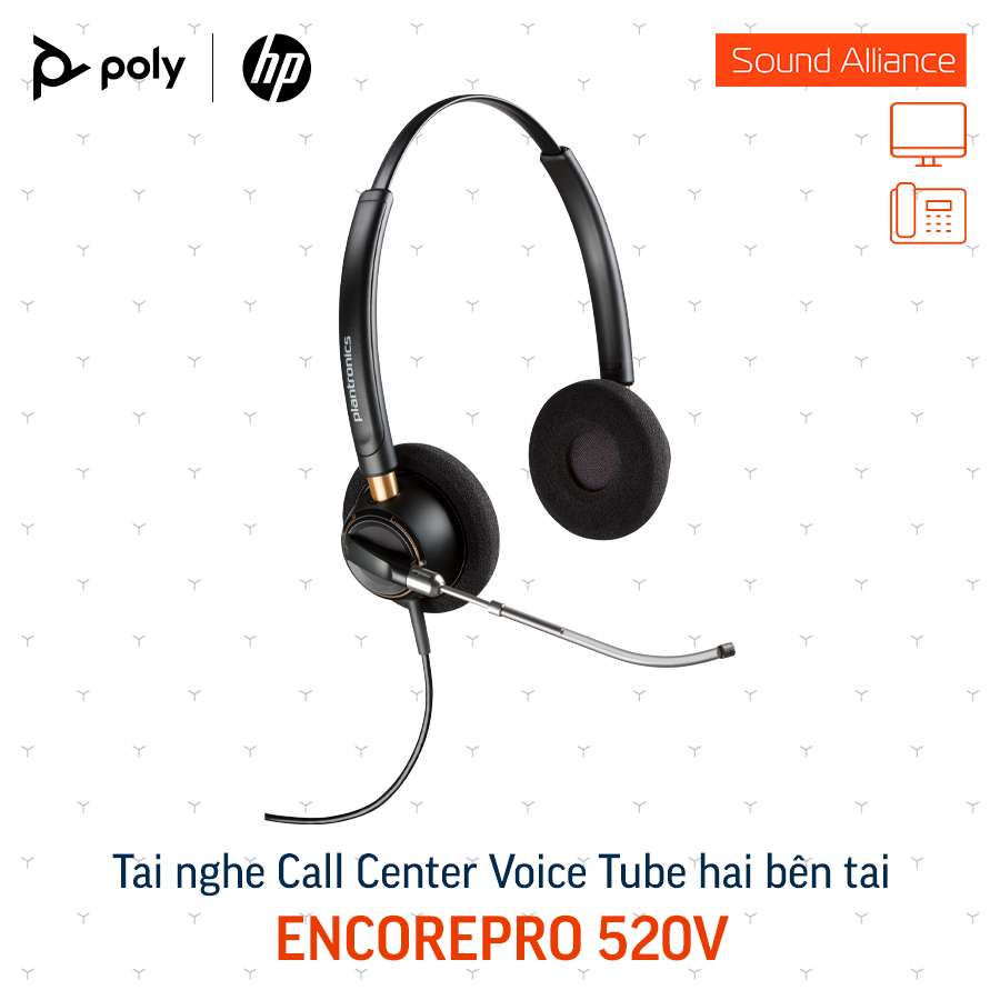  Tai nghe tổng đài Call Center có dây hai bên tai Poly EncorePro 520 