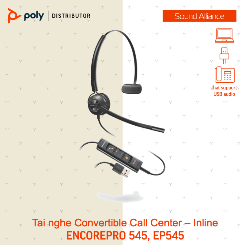  Tai nghe tổng đài có dây USB một bên tai Poly EncorePro 545 (783R4AA) 