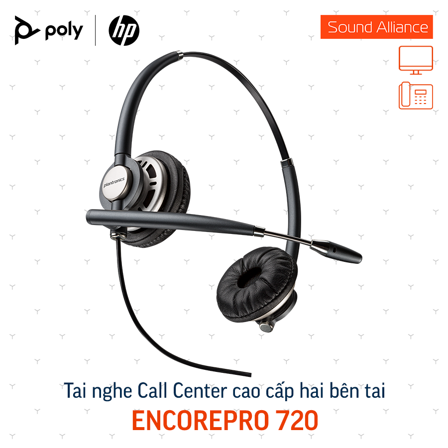  Tai nghe tổng đài Call Center có dây hai bên tai Poly EncorePro 720 