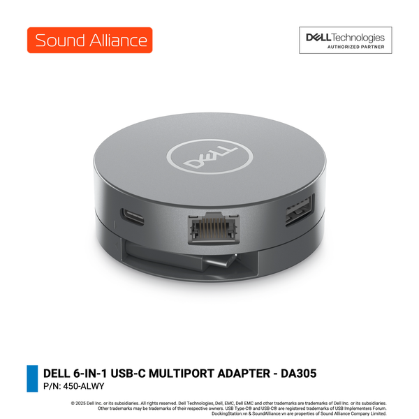  Dell 6-in-1 USB-C Multiport Adapter - DA305 (450-ALWY) 