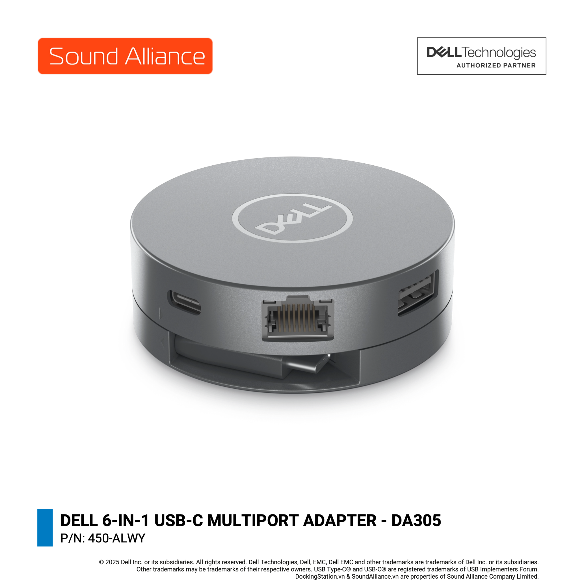  Dell 6-in-1 USB-C Multiport Adapter - DA305 (450-ALWY) 