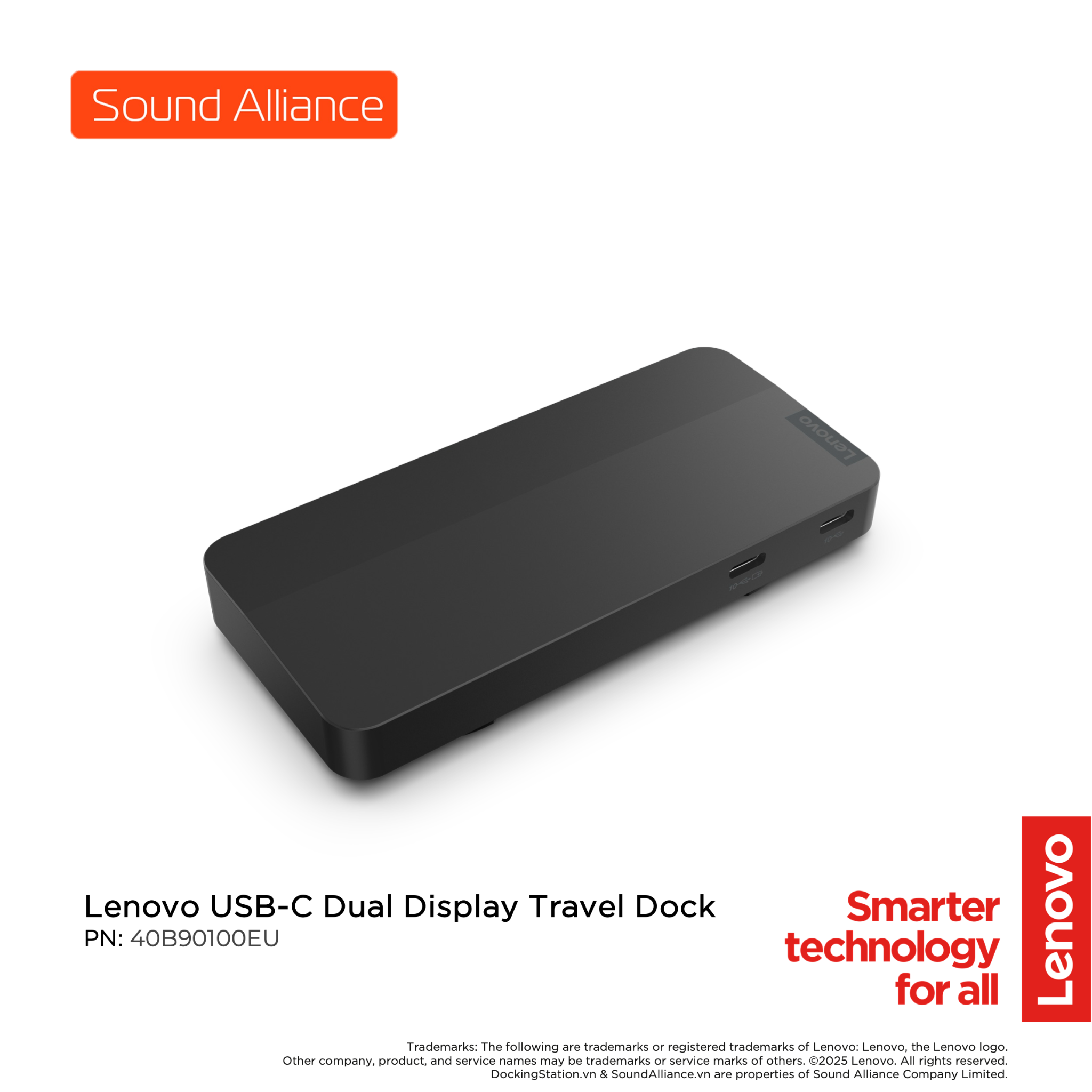  Lenovo USB-C Dual Display Travel Dock (40B90100EU) 