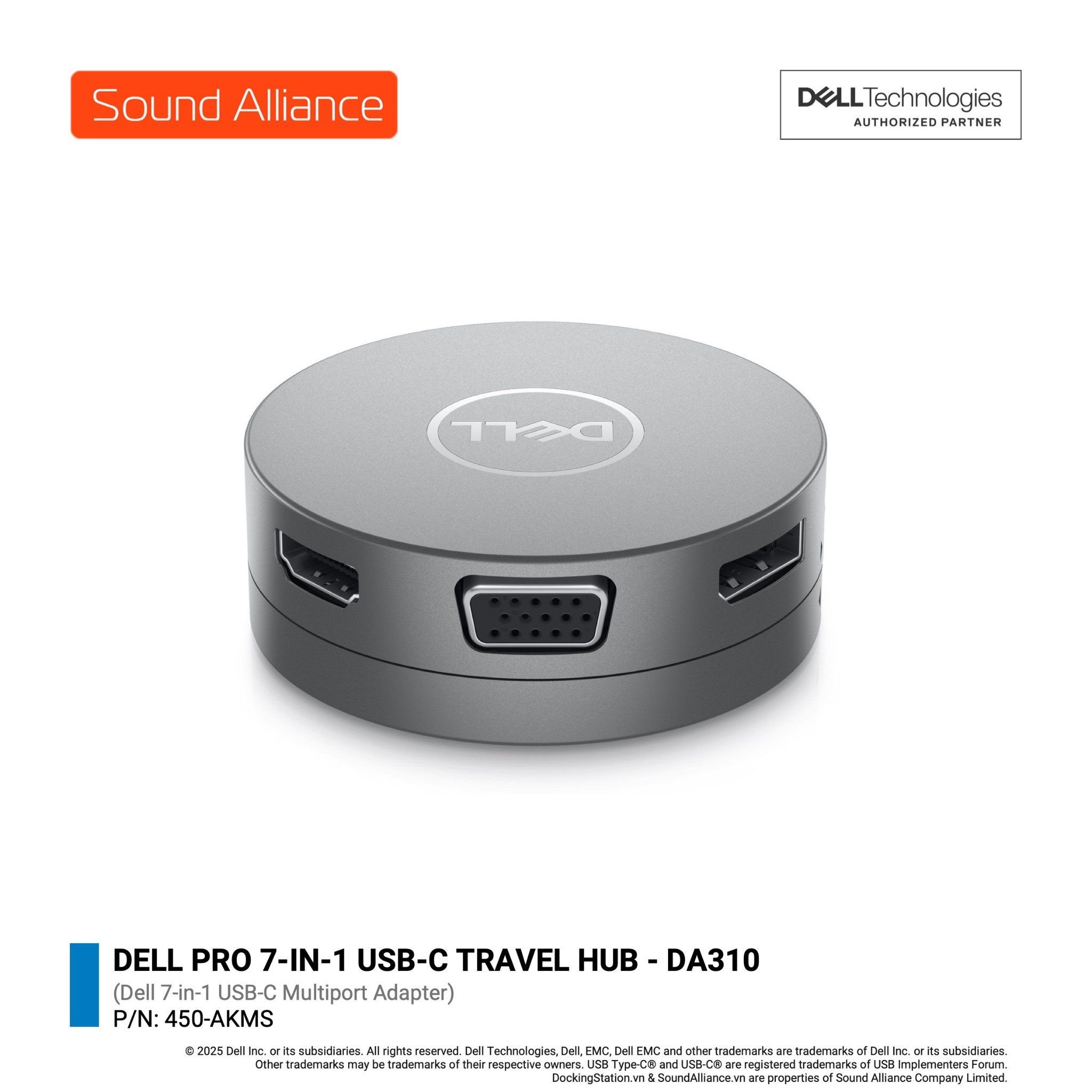  Dell Pro 7-in-1 USB-C Travel Hub – DA310 (450-AKMS) 