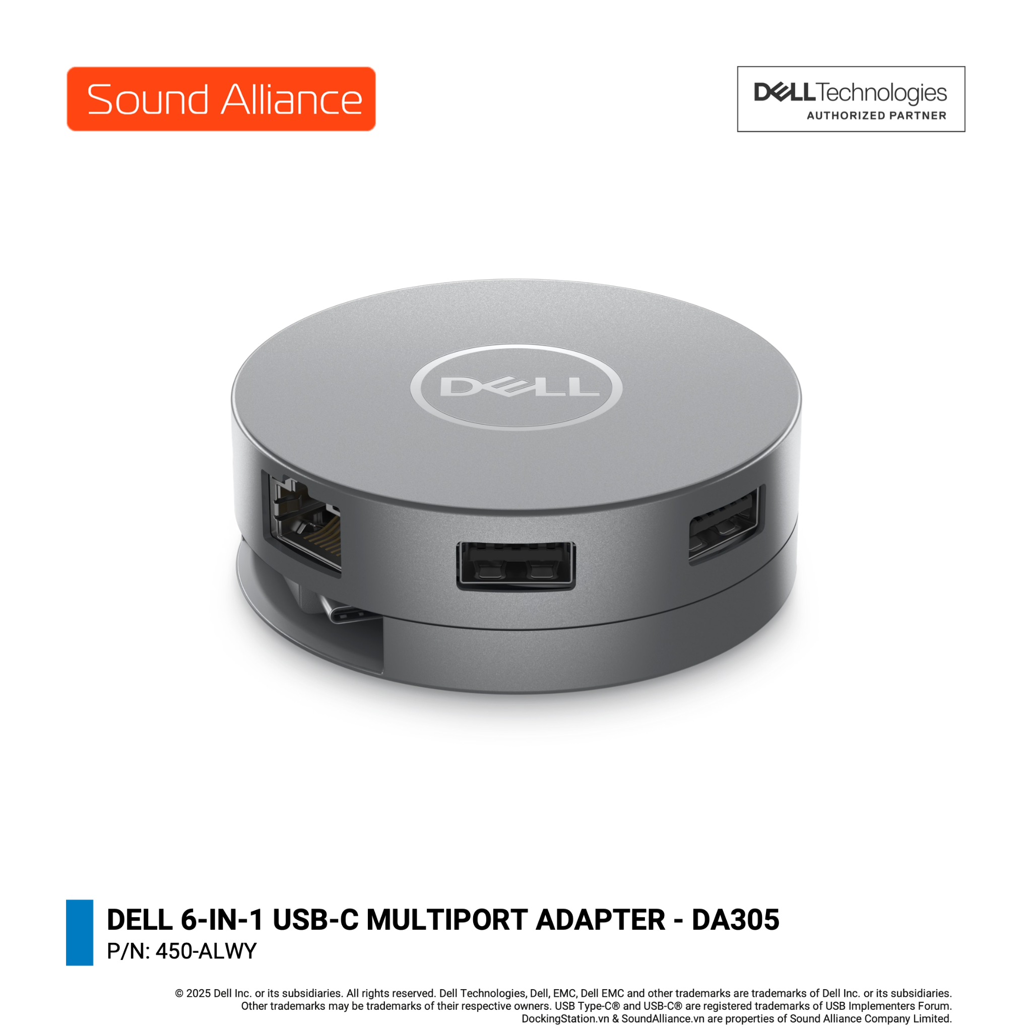  Dell 6-in-1 USB-C Multiport Adapter - DA305 (450-ALWY) 