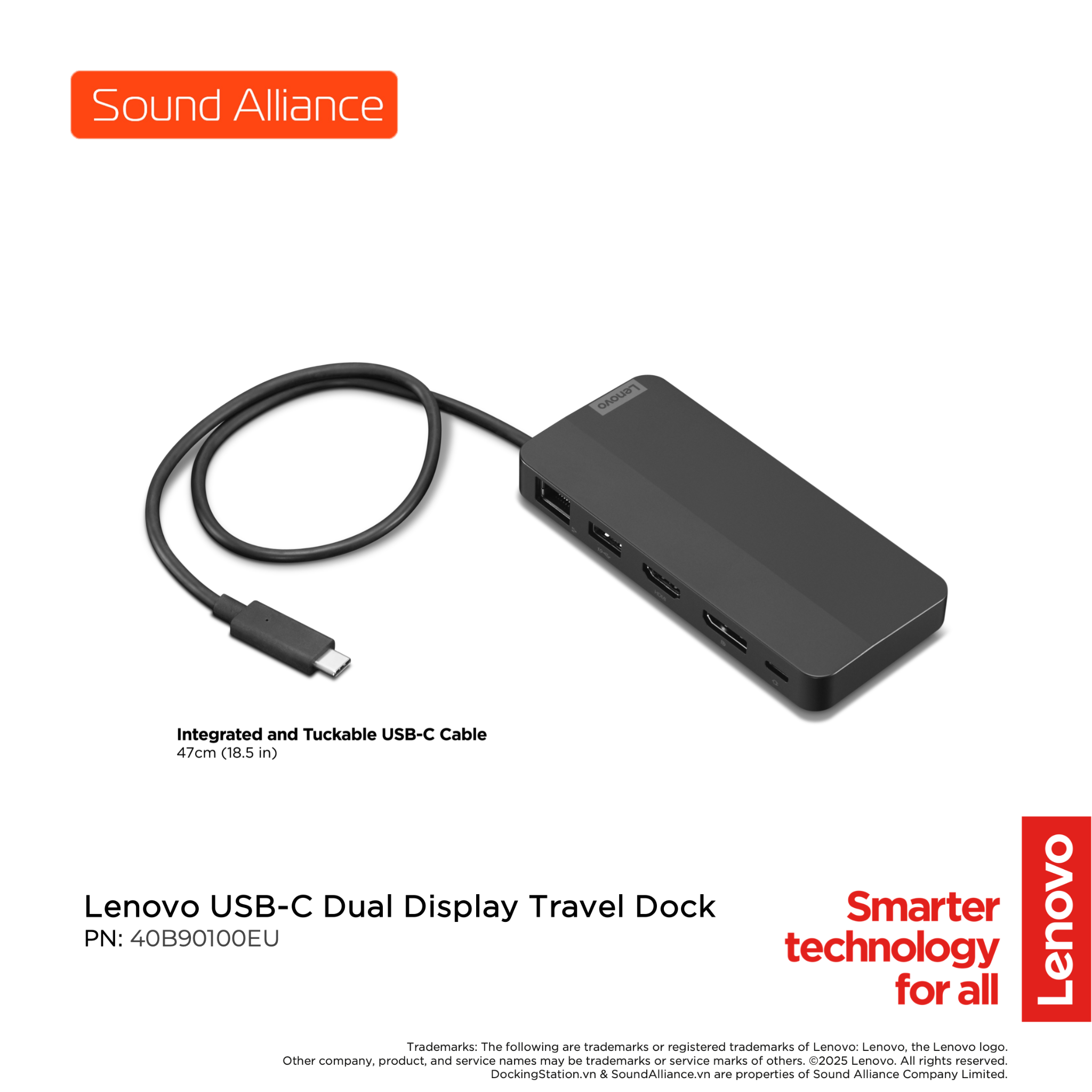  Lenovo USB-C Dual Display Travel Dock (40B90100EU) 