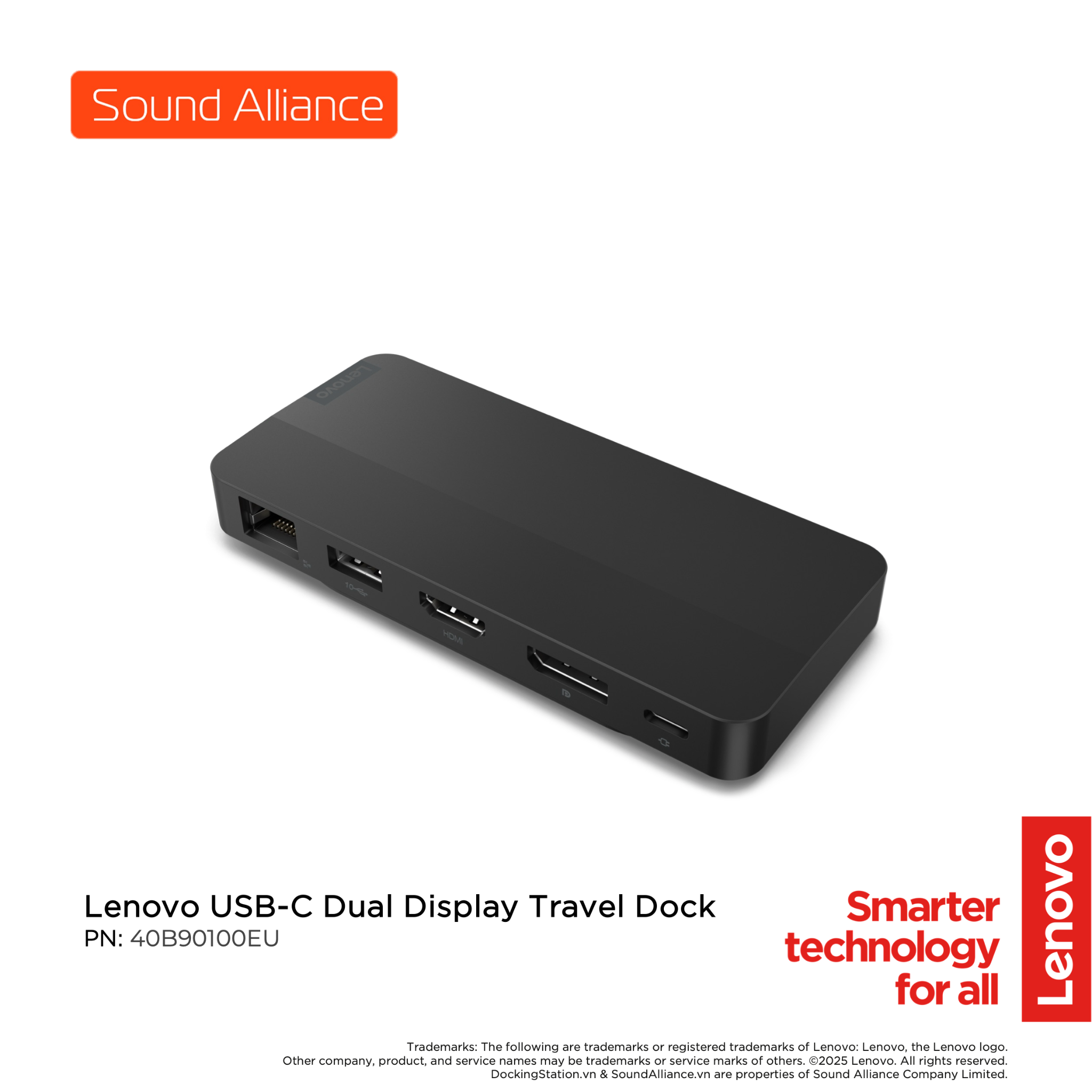  Lenovo USB-C Dual Display Travel Dock (40B90100EU) 