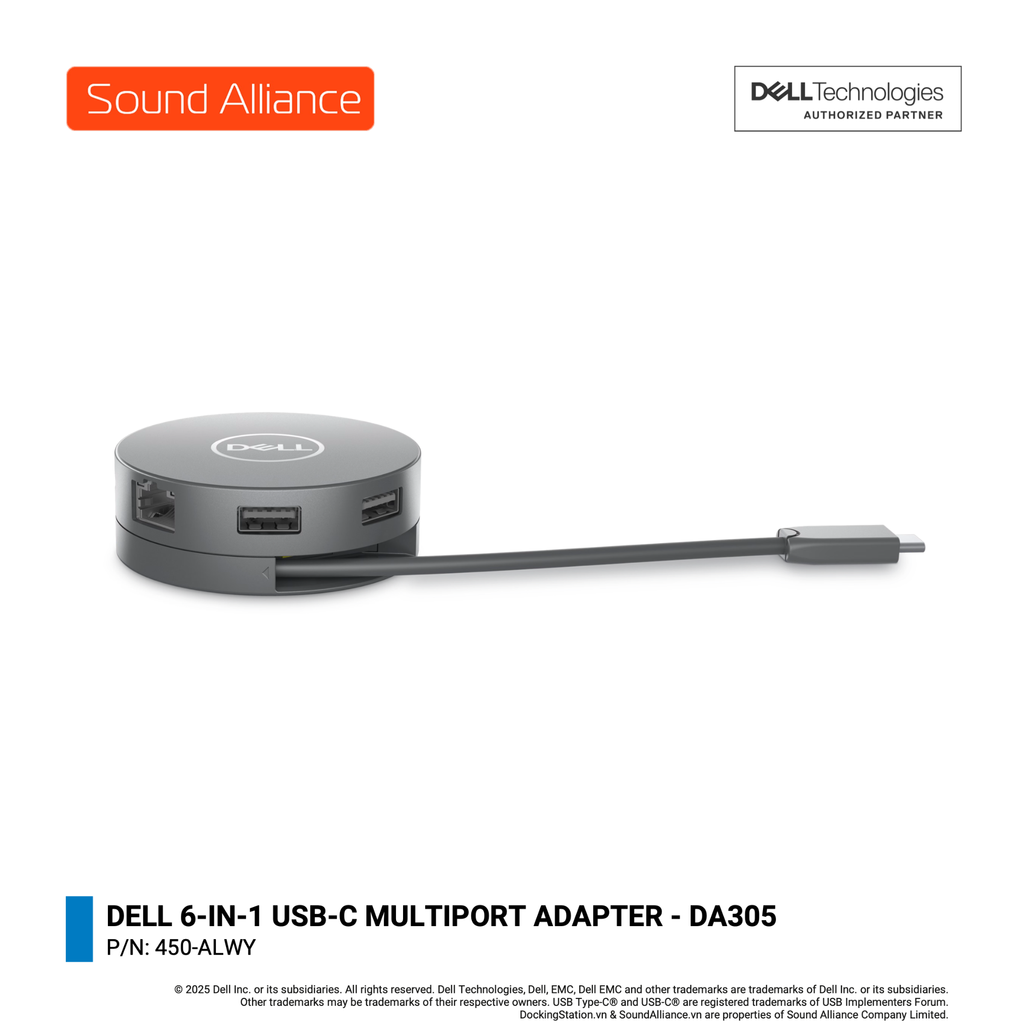  Dell 6-in-1 USB-C Multiport Adapter - DA305 (450-ALWY) 