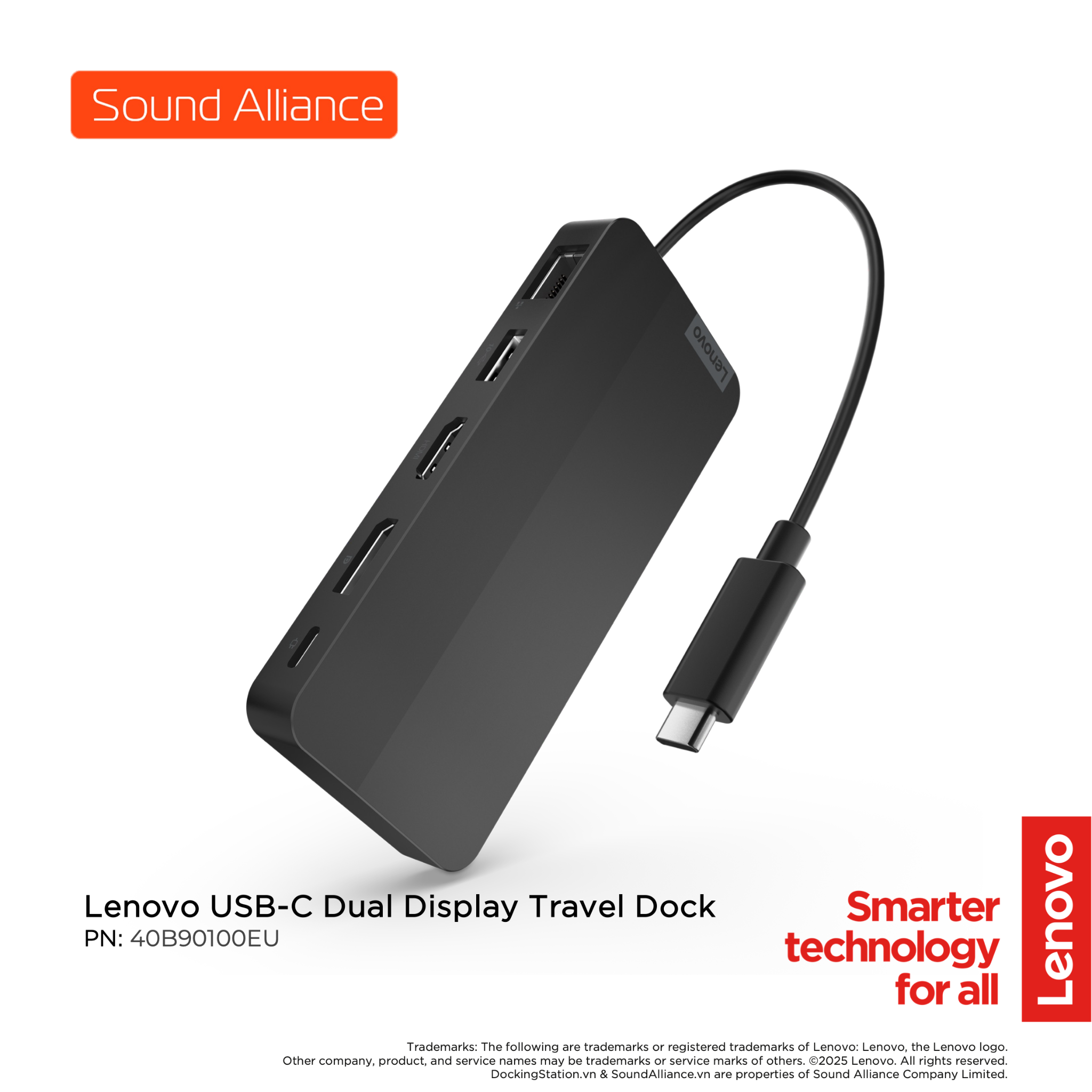  Lenovo USB-C Dual Display Travel Dock (40B90100EU) 