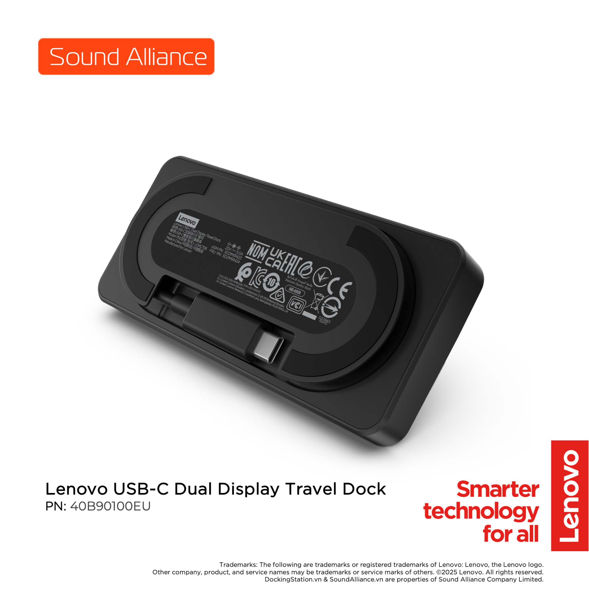  Lenovo USB-C Dual Display Travel Dock (40B90100EU) 