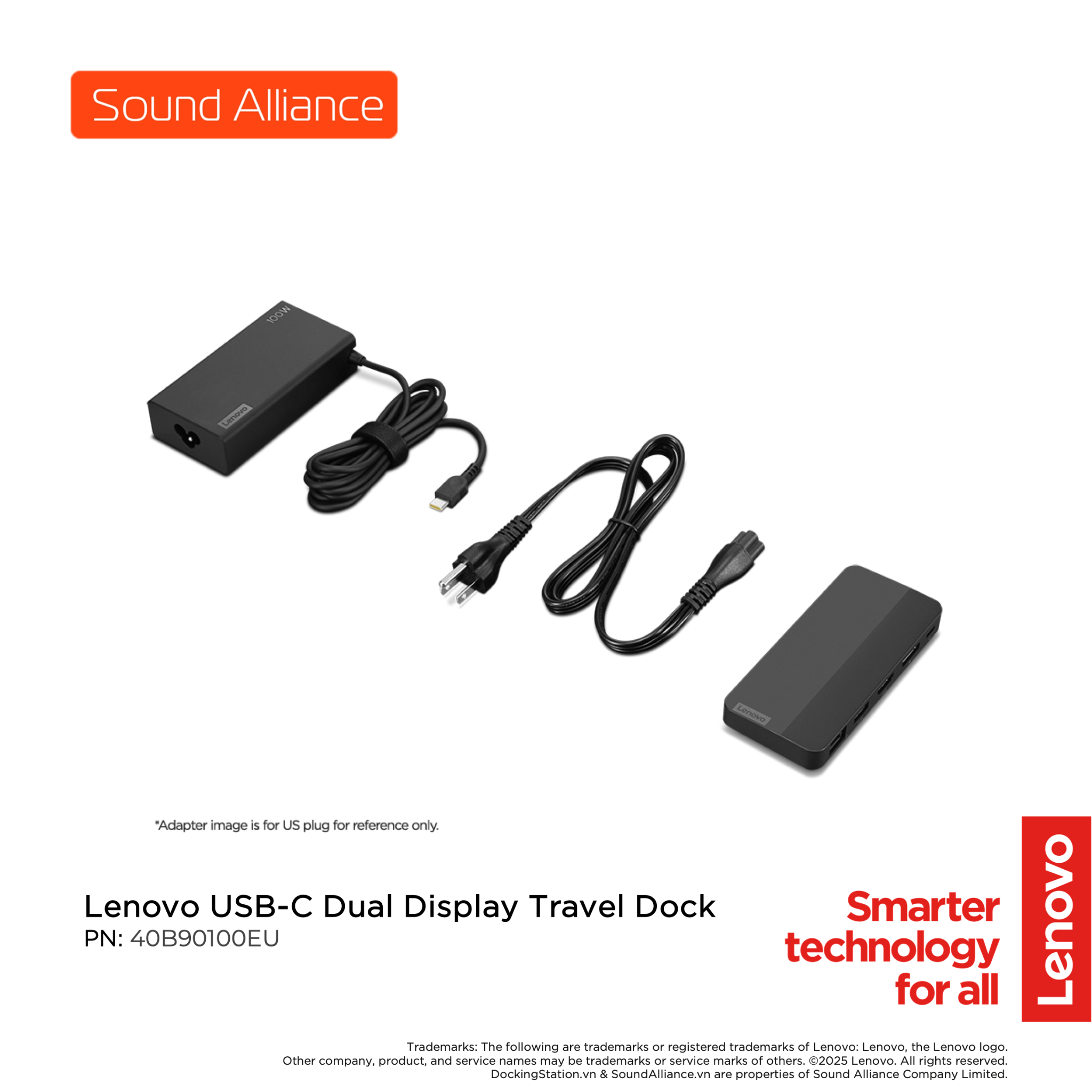  Lenovo USB-C Dual Display Travel Dock (40B90100EU) 