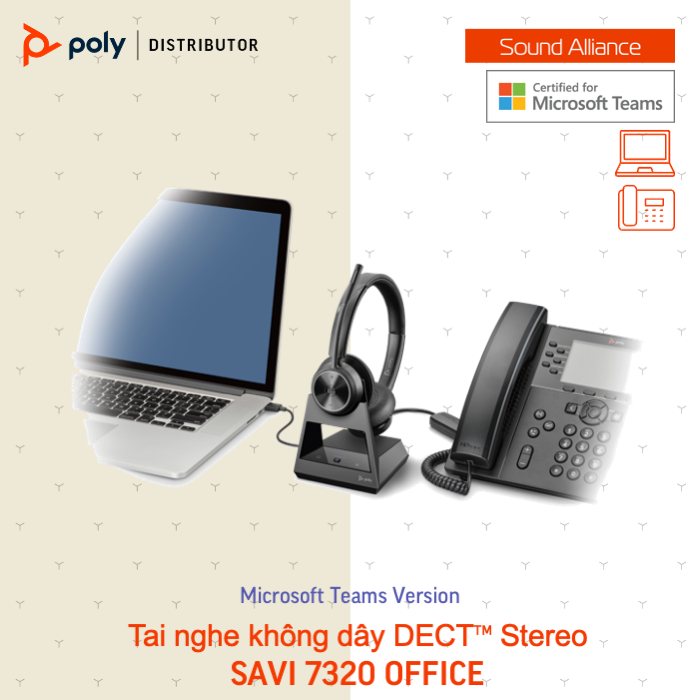  Tai nghe không dây DECT™ hai bên tai Poly Savi 7320-M Office (8D3J6AA) 