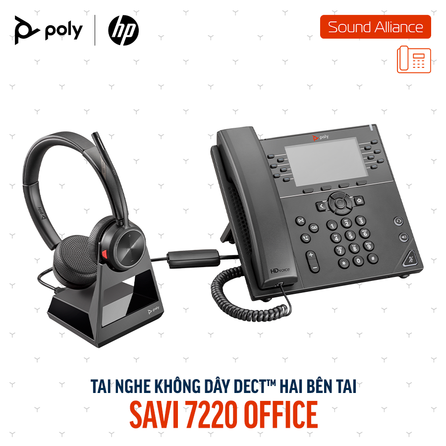  Tai nghe không dây DECT™ hai bên tai Poly Savi 7220 Office (8D3G8AA) 