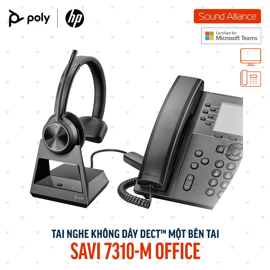  Tai nghe không dây DECT™ một bên tai Poly Savi 7310-M Office (8D3K7AA) 