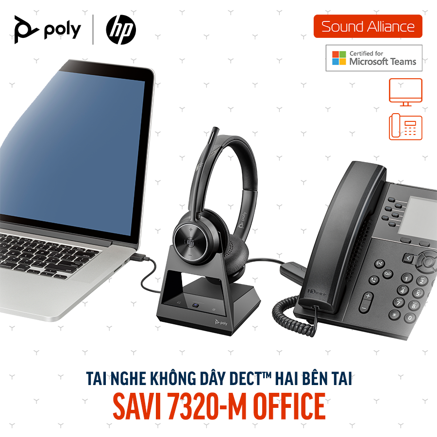  Tai nghe không dây DECT™ hai bên tai Poly Savi 7320-M Office (8D3J6AA) 