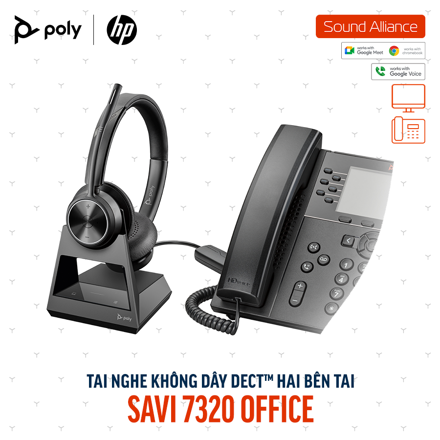  Tai nghe không dây DECT™ hai bên tai Poly Savi 7320 Office (8D3F7AA) 