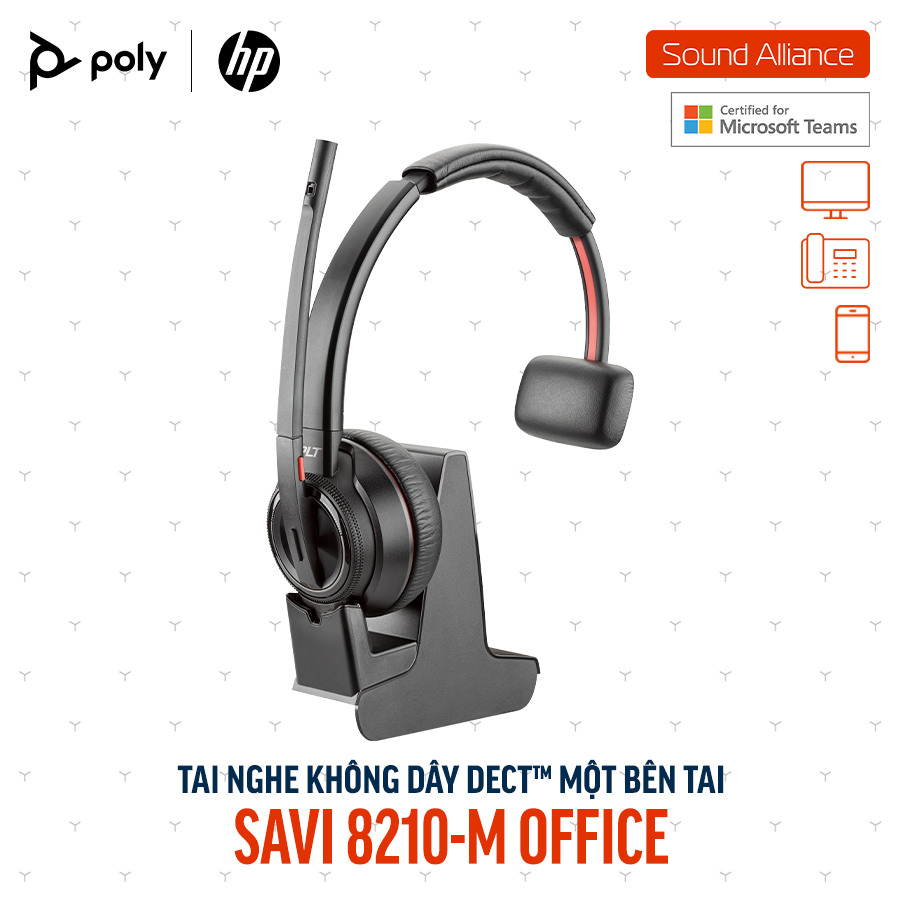  Tai nghe không dây DECT™ một bên tai Poly Savi 8210-M Office (8D3J8AA) 