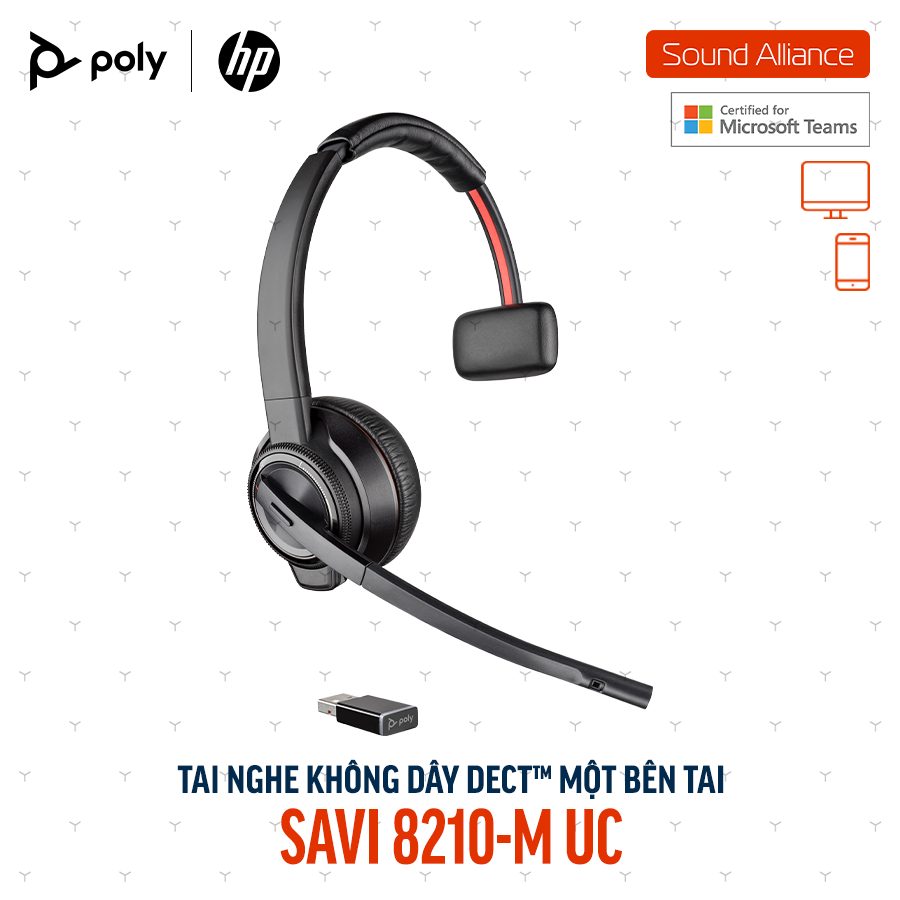  Tai nghe không dây DECT™ một bên tai Poly Savi 8210-M UC (8D3F1AA) 
