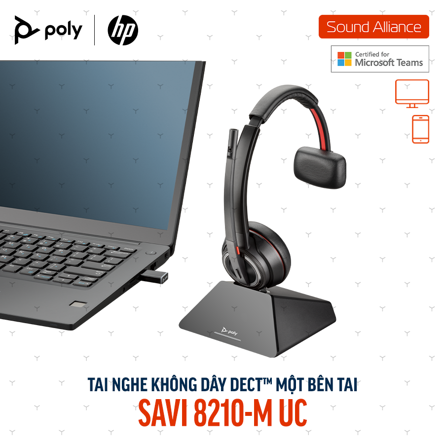 Tai nghe không dây DECT™ một bên tai Poly Savi 8210-M UC (8D3F1AA) 