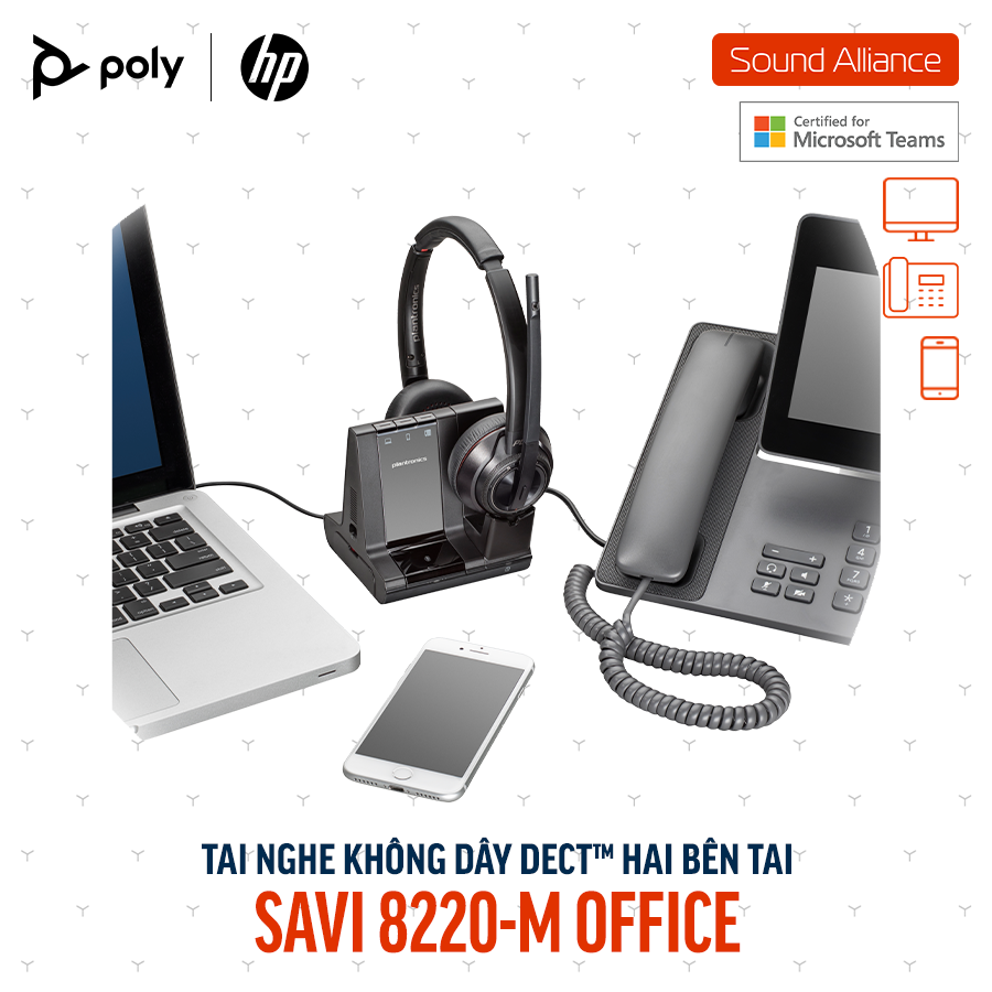  Tai nghe không dây DECT™ hai bên tai Poly Savi 8220-M Office (8D3H8AA) 