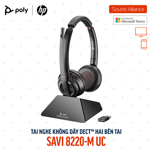  Tai nghe không dây DECT™ hai bên tai Poly Savi 8220-M UC (8D3F5AA) 