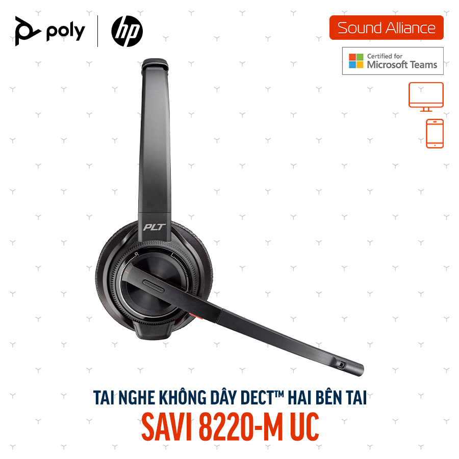  Tai nghe không dây DECT™ hai bên tai Poly Savi 8220-M UC (8D3F5AA) 