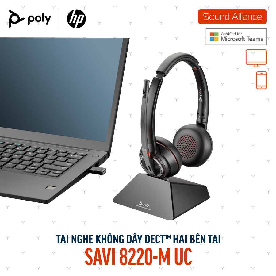  Tai nghe không dây DECT™ hai bên tai Poly Savi 8220-M UC (8D3F5AA) 