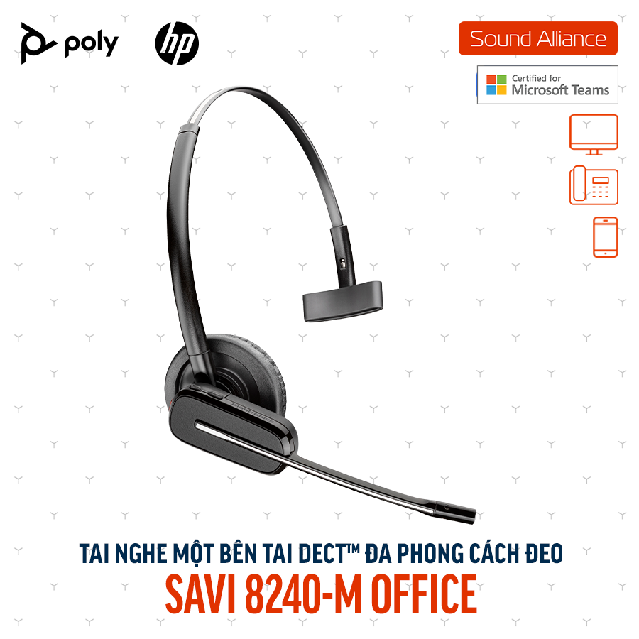 Tai nghe không dây DECT™ một bên tai Poly Savi 8240-M Office (8D3G6AA) 
