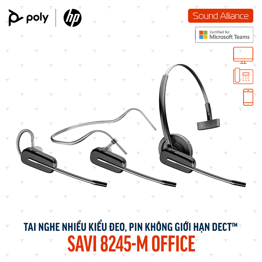  Tai nghe không dây DECT™ một bên tai Poly Savi 8245-M Office (8D3H7AA) 