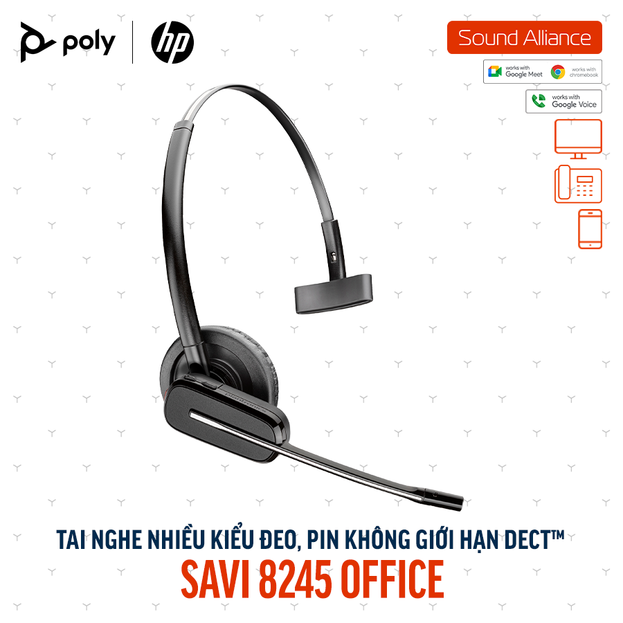  Tai nghe không dây DECT™ một bên tai Poly Savi 8245 Office (8D3H1AA) 
