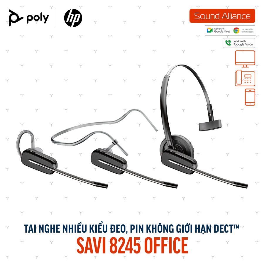  Tai nghe không dây DECT™ một bên tai Poly Savi 8245 Office (8D3H1AA) 