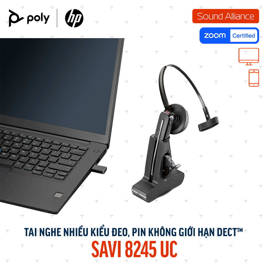  Tai nghe không dây DECT™ một bên tai Poly Savi 8245 UC (8D3H2AA) 