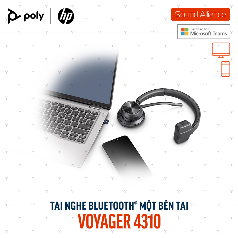  Tai nghe Bluetooth Poly Voyager 4310 Microsoft Teams & đế sạc 77Y93AA 