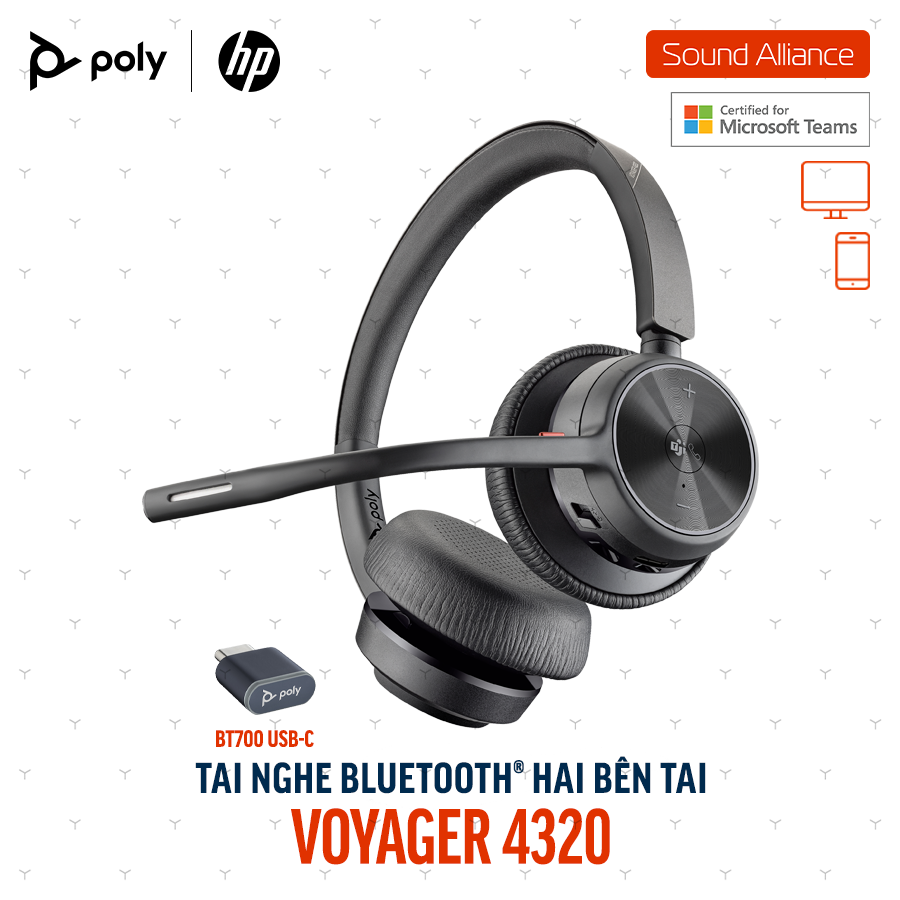  Tai nghe Bluetooth Poly Voyager 4320 Microsoft Teams (77Z30AA) 