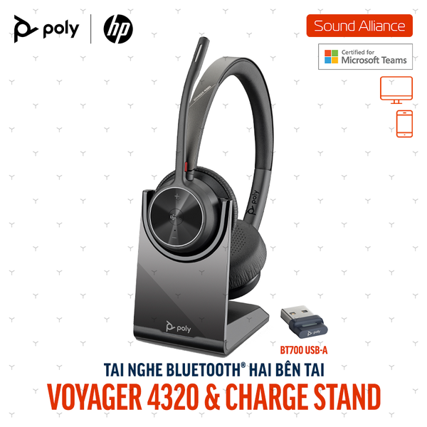  Tai nghe Bluetooth Poly Voyager 4320 Microsoft Teams & đế sạc 77Z00AA 