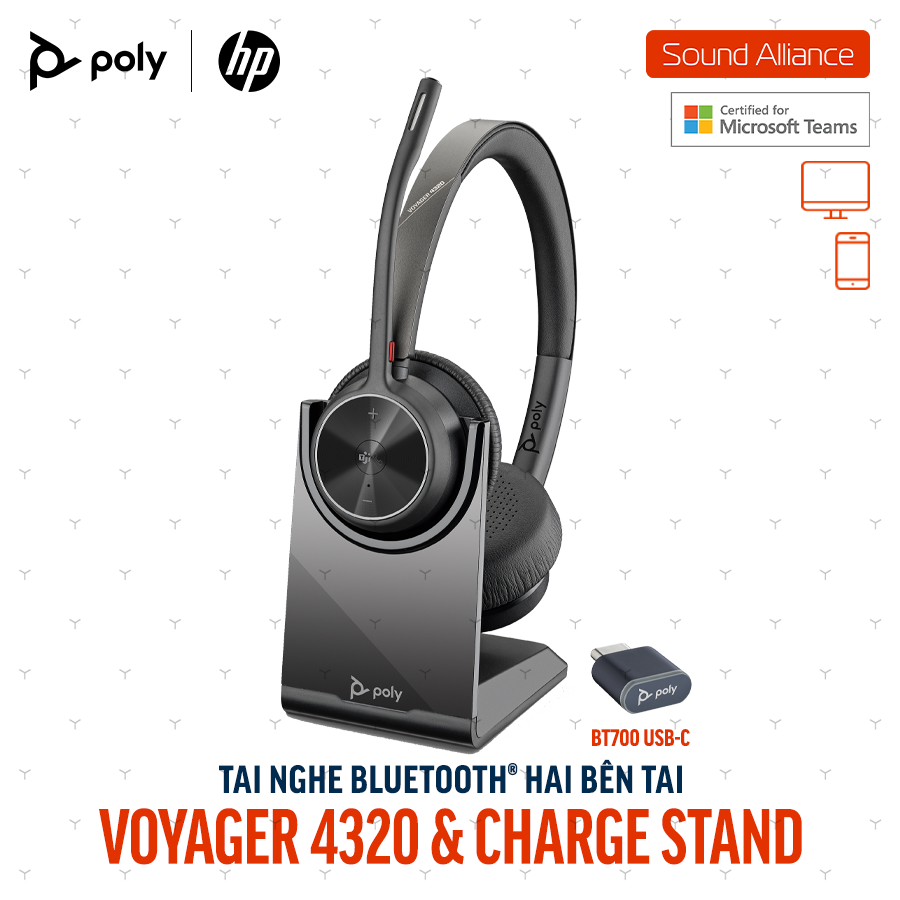  Tai nghe Bluetooth Poly Voyager 4320 Microsoft Teams & đế sạc 77Z32AA 