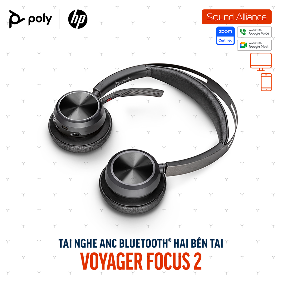  Tai nghe ANC Bluetooth Poly Voyager Focus 2 UC & đế sạc (77Y86AA) 