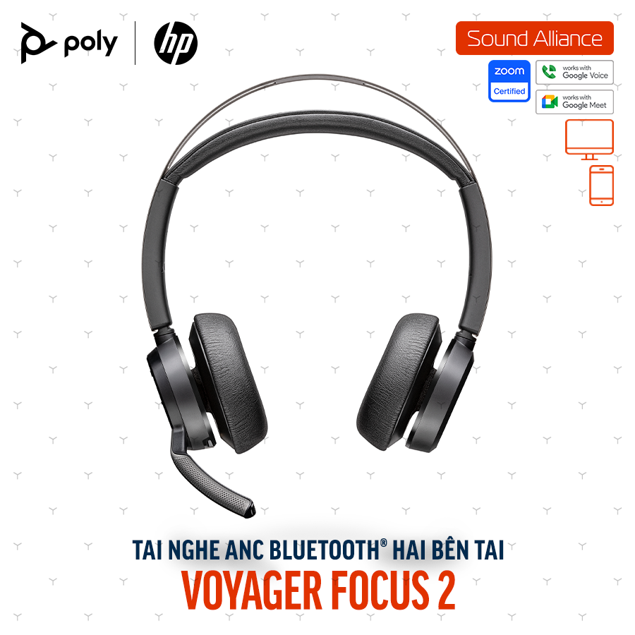  Tai nghe ANC Bluetooth Poly Voyager Focus 2 UC & đế sạc (77Y89AA) 