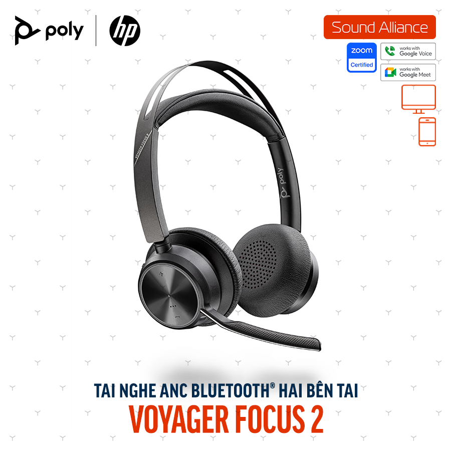  Tai nghe ANC Bluetooth Poly Voyager Focus 2 UC & đế sạc (9T9J5AA) 