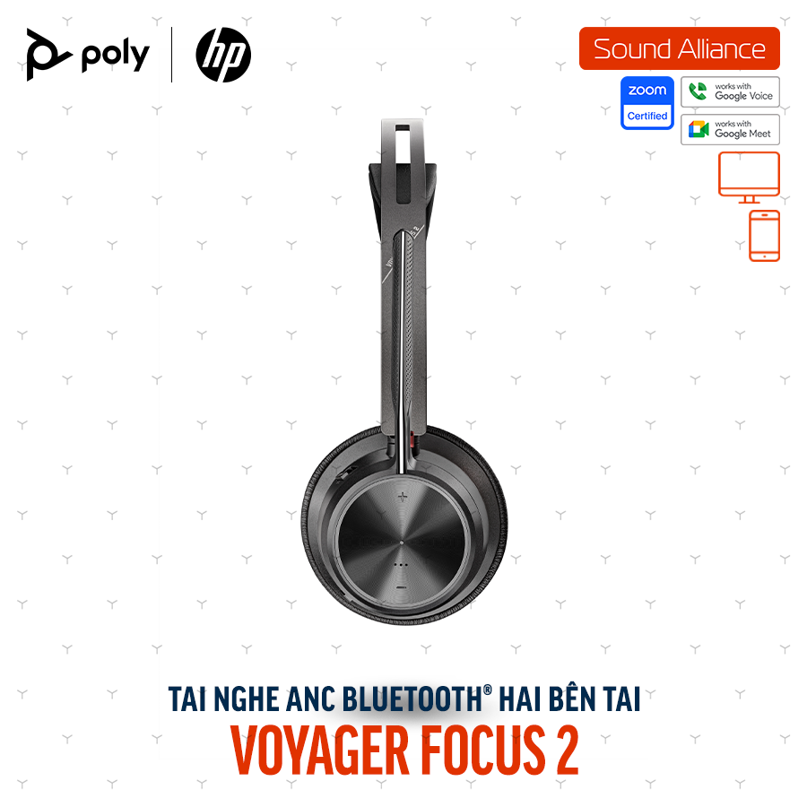  Tai nghe ANC Bluetooth Poly Voyager Focus 2 UC & đế sạc (77Y86AA) 