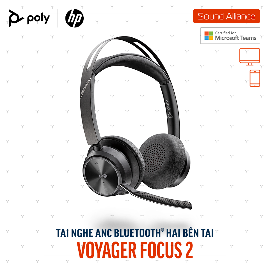  Tai nghe ANC Bluetooth Poly Voyager Focus 2 UC Microsoft Teams 77Y88AA 