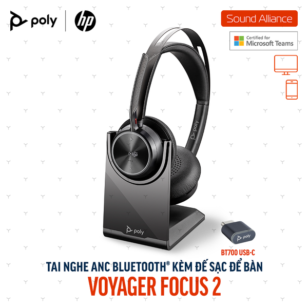  Tai nghe ANC & đế sạc Poly Voyager Focus 2 UC Microsoft Teams 9T9J6AA 