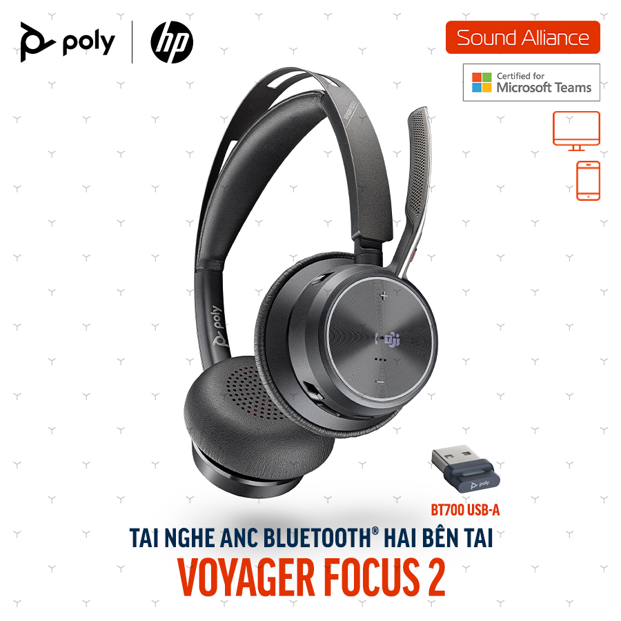  Tai nghe ANC Bluetooth Poly Voyager Focus 2 UC Microsoft Teams 77Y85AA 
