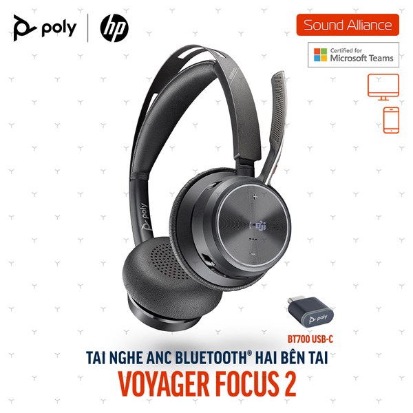  Tai nghe ANC Bluetooth Poly Voyager Focus 2 UC Microsoft Teams 77Y88AA 